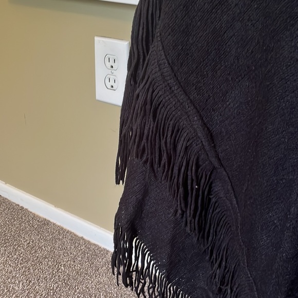 Avenue Black Sweater/Poncho with Tassels - Picture 2 of 4